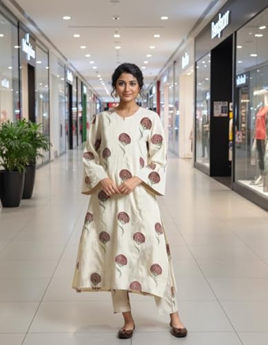 Image of GoSriKi Women's Rayon Viscose Printed Straight Kurta with Pant Set | Ethnic Kurta Pant Set for Women | Comfortable Daily Office & Casual Wear
