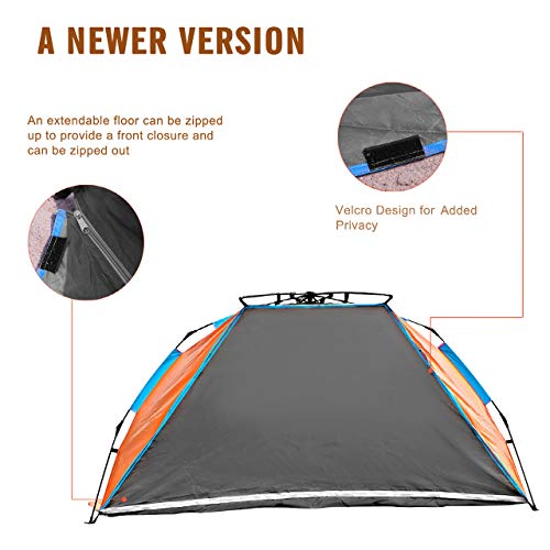 Oileus X-Large 4 Person Beach Tent Sun Shelter - Portable Sun Shade Instant Tent For Beach With Carrying Bag, Stakes, 6 Sand Pockets, Anti Uv For Fishing Hiking Camping, Waterproof Windproof, Orange #TOP5