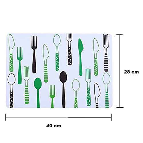 Image of 8 Pieces PVC Table Mats Set - Non-Slip, Heat Resistant and Washable Hot Insulation Pad - Modern Waterproof Placemats for Dining Table, Kitchen, Restaurant, Hotel (8-Piece, Green Colour)