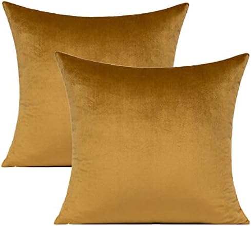 Gold Christmas Decorative Throw Pillow Covers 18x18 Golden Velvet Decorations Brown Room Decor Cushion Cases Home for Couch Patio Sofa Bedroom Car Set of 2