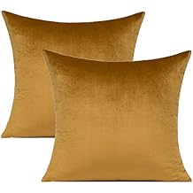VAKADO Gold Christmas Decorative Throw Pillow Covers 18x18 Golden Velvet Decorations Brown Room Decor Cushion Cases Home for Couch Patio Sofa Bedroom Car Set of 2