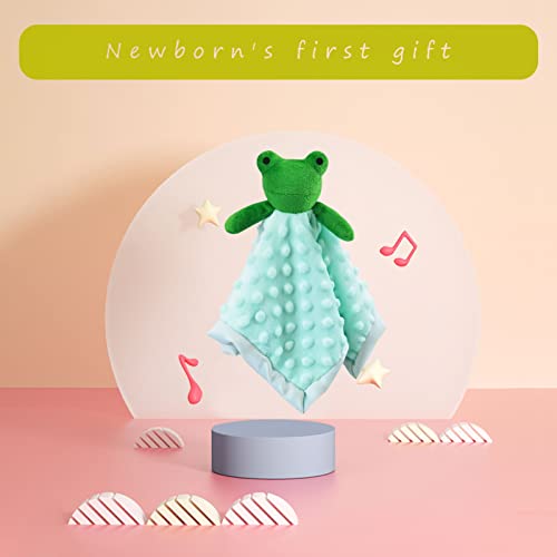 Image of Baby Green Frog Soft Stuffed Animal Security Blanket, Plush Frog Character Lovey Blanket, Baby Shower /Nursery Gift, Newborn Infant Toddler Snuggle Blankie for Boys Girls, 13 Inches