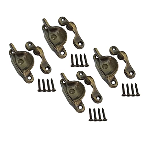QCAA Forged Brass Sash Lock in Solid Brass, CTC 2", Brushed Antique Brass, 4 Pack, Made in Taiwan, 4pack