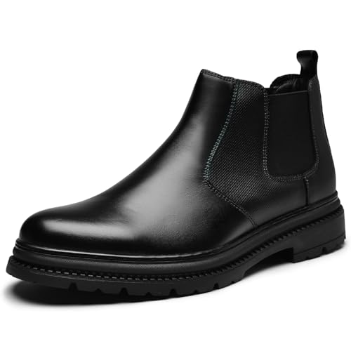 OKKO Mens Chelsea Dress Boots, Fashion Casual Leather Ankle Work Boot Boots for Men, Black, Size 9