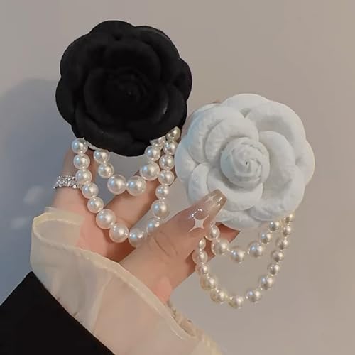 Image of Elegant Fabric Camellia Flower Brooch Pins for Women,Vintage Pearl Tassel Corsage Jewelry Brooches Dainty Lapel Pins Party Wedding Gifts