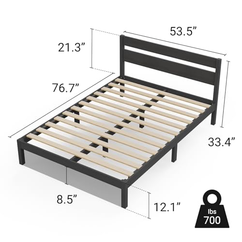 Image of LIFEMENT Full Bed Frame with Headboard Classic Wood Platform, Noise Free, Under Bed Storage, No Box Spring Needed, Easy Assembly, Black