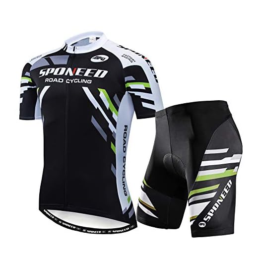 sponeed Men's Biking Jersey Suits Cycle Shirts Indoor Bike Shorts Tights Padded US X-Large Green Black