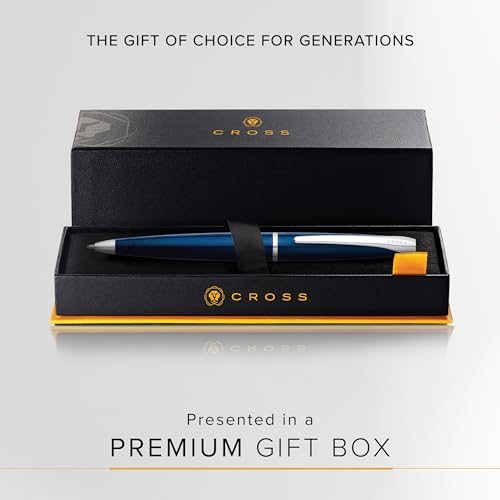 Image of Cross ATX Premium Ballpoint Pen Featuring Translucent Blue Lacquer Finish with Polished Chrome Accents - Presented in a Luxury Gift Box, Medium Point, Black Ink
