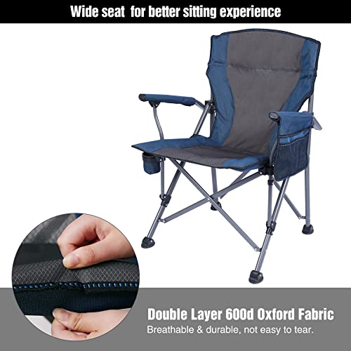 Image of REDCAMP Folding Camping Chairs for Adults 330lbs, Portable Heavy Duty Camp Chair for Outdoor Hunting Fishing Sports, Comfortable with Backrest and Arms, Blue and Camouflage (Blue 2-Pack)
