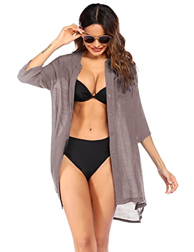 Ekouaer Cover Ups For Swimwear Women Beachwear Dress Button Down Coverup Beach Bikini,Large Rose Pink #TOP1