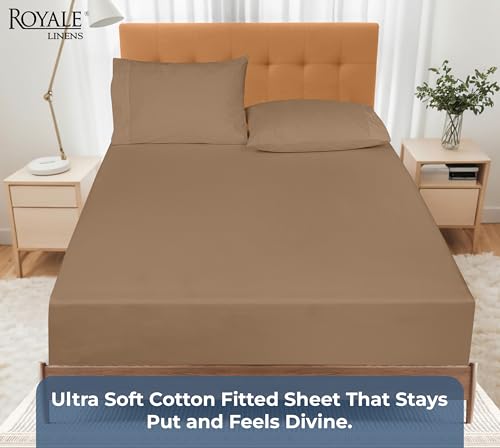 Image of Royale Linens 100% Organic Cotton Fitted Sheet - Percale Weave - Super Soft Deep Pocket Bottom Sheets - Elastic Sheet King Cal Size -California King Fitted Sheets Only - (72 inchx84 inch+15 inch, Chocolate)