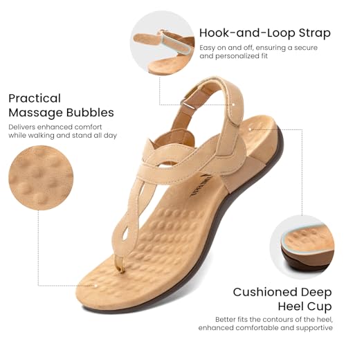 Image of Athlefit Women's Orthopedic Arch Support Sandals Comfortable Thong T-Strap Orthotic Casual Flat Sandals