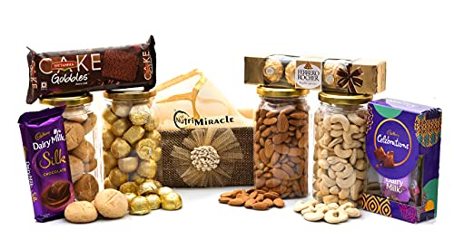 Image of NUTRI MIRACLE Bhaiya Bhabhi Rakhi Gift Set | Festive Rakhee Dry Fruits and Chocolate Hamper