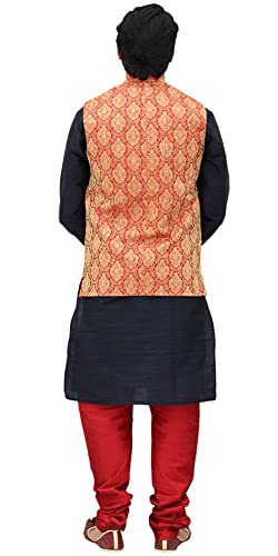 Image of Men's Silk Kurta Pyjama With Waistcoat