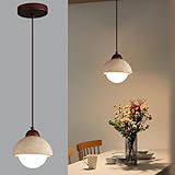 Nordic Natural Stone Shade Pendant Light Wabi Sabi Yellow Cave Stone Chandelier for Kitchen Island,Wood Suspension Lamp for Dining,Bedside,Entryway,Cafe,Restaurant(2-Pack)