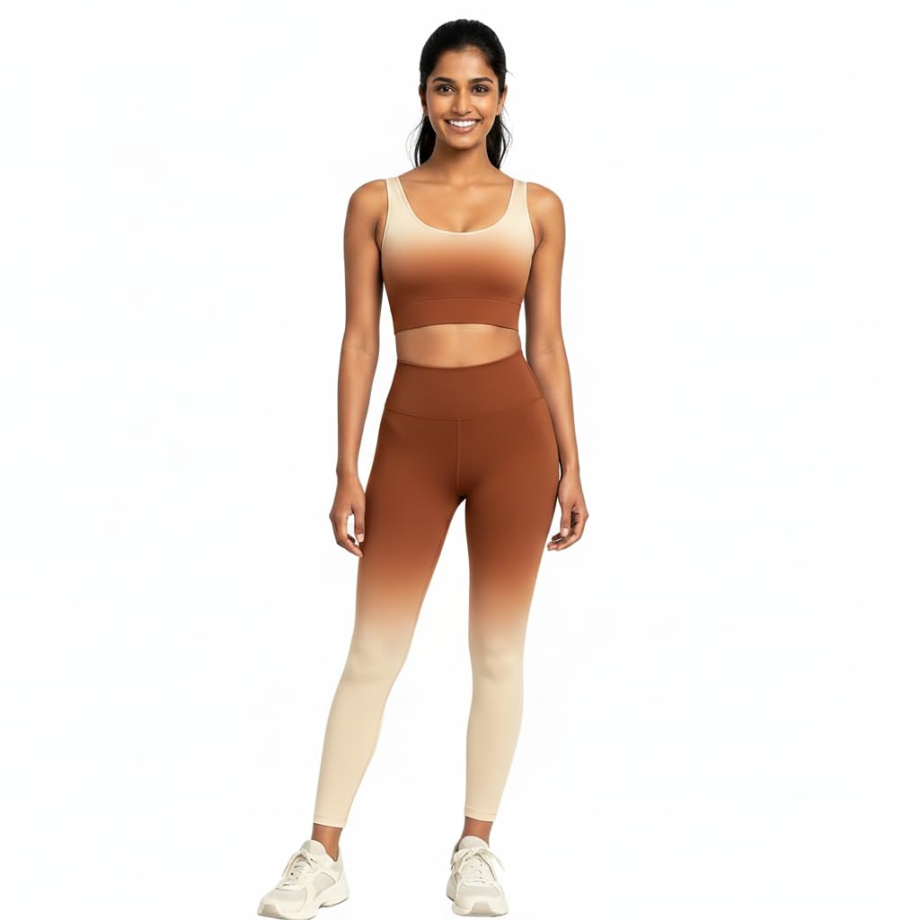 Women’s 2-Piece Ombre Gym Set | Seamless Sports Bra & High-Waist Leggings | Stretchy Workout Yoga Activewear for Fitness & Training-image-19
