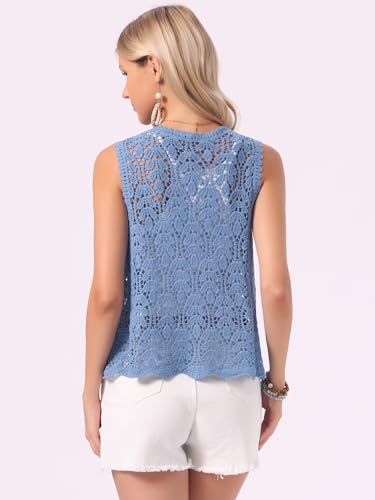 Image of Allegra K Women's Floral Crochet Hollow Out Sleeveless Open Front Boho Vest Cardigan