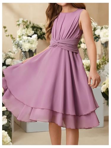 SHENHE Girl's Chiffon Flowy Dress Sleeveless Tiered Swing Bridesmaid Flower Girl Party Dress3