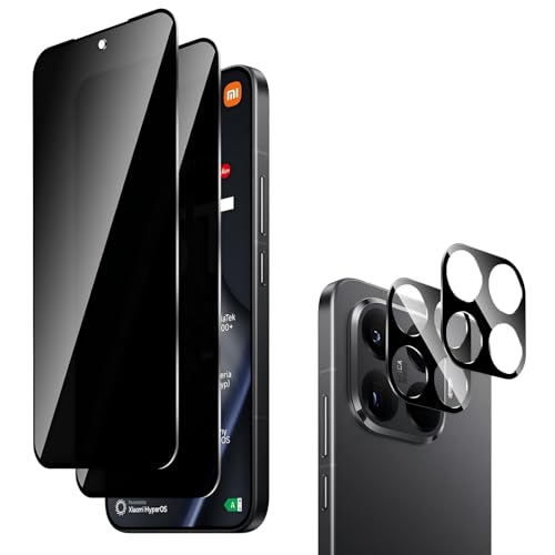Hengnewro für Xiaomi Mi 15T/15T Pro für Panzerglas Sichtschutz 2 Stück Schutzfolie Folie Sichtschutz Zubehör + 2 Stück Kameraschutz, 9H Härte Stoßfest Kratzfest Anti-Fingerabdruck Sichtschutzfolie