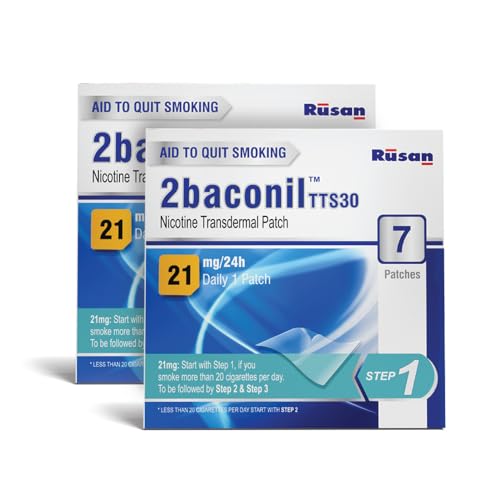 Image of Rusan 2baconil Nicotine Transdermal Patch 21mg Step 1 | 14 Patches (2x7 Pack) | Quit Smoking & Chewing Tobacco /Ghutka | Nicotine Replacement Therapy