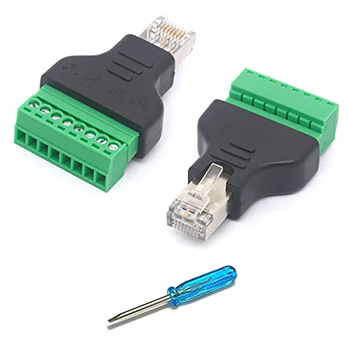 HTGuoji RJ45 maschio adattatore terminale a vite, RJ45 maschio a 8 pin vite Term Block connettore femmina Cat7 6 5 e Ethernet spina di rete Extender CCTV Digital DVR In-Line Accoppiatore (2 pezzi)