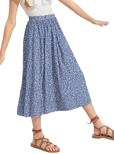 Girls Floral Maxi Skirt Boho A-Line Summer Skirt
