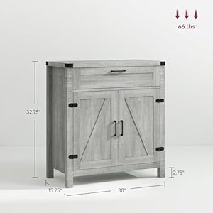 Homcom sideboard buffet cabinet with storage drawer modern farmhouse kitchen cabinet with 2 barn doors coffee bar cabinet gray  urban country home decor