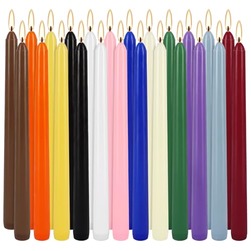 YOROXRG 24 Colored Taper Candles 7-8 Hours Burn Time Unscented Smokeless and Dripless 0.75 x 10 Inch Dinner Candle Set for Household Wedding Party and Home Dcor Candlesticks
