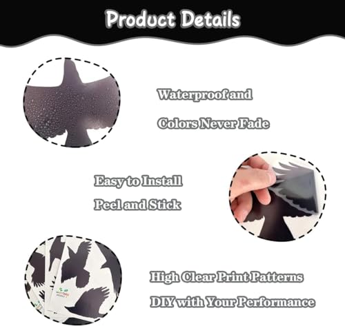 Large Anti-Collision Window Stickers for Birds, Glass Door Protect and Save Bird Strikes, Stop Birds from Hitting Windows, Window Bird Stickers Decals (Black)
