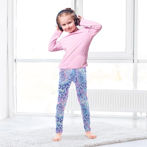 Boccsty Purple Blue Leopard Print Girls Leggings Kids Yoga Pants Dance Active Tights 4T4