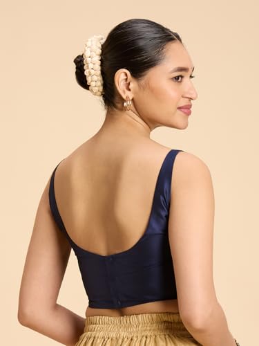 Image of Studio Shringaar Women's Polyester Sleeveless Satin Padded Saree Blouse