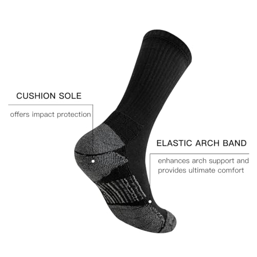JOYNÉE 8 Pairs Mens Crew Socks Cushioned Moisture Wicking Athletic Socks Work Breathable Socks for Men,Black,Sock Size:10-133