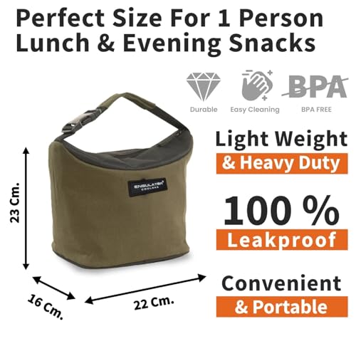 Image of Insulated Lunch Bag Pack of 2 Army Green Brown | Organic Canvas Thermal Tiffin Organizer with Bottle Spoon Holders | Waterproof Lunch Carrier for Office Picnic College Travel