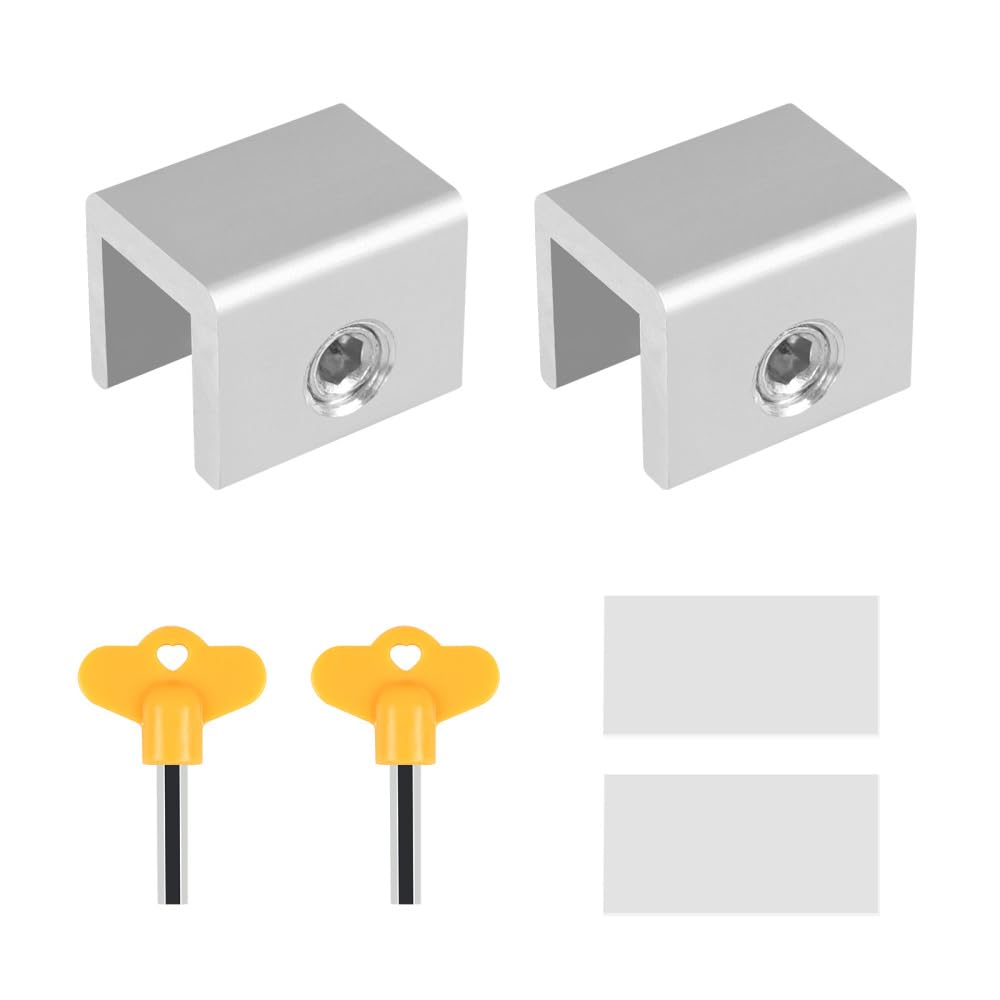 Dongker Silver ,Single Hole 2Pcs Sliding Window Locks,2/4Pcs Adjustable Stainless Steel Window Lock Stopper With Key For Up And Down Windows