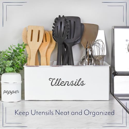 AuldHome-Design-Large-Enamelware-Utensil-Holder-White-Farmhouse-Cooking-Caddy-or-SpoonsForksKnives-Storage-for-Countertop-and-Table AuldHome Design Large Enamelware Utensil Holder White Farmhouse Cooking Caddy or SpoonsForksKnives Storage for Countertop and Table