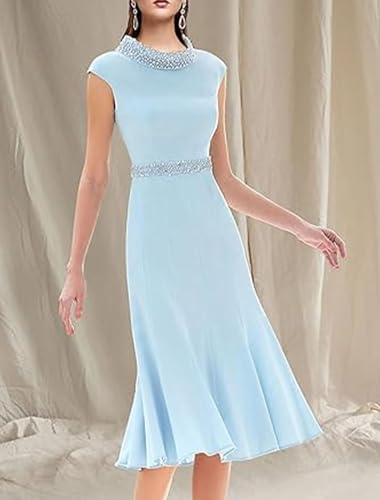 Two Piece Elegant Mother of The Bride Dress Knee Length Jewel Neck 3/4 Length Sleeve Wedding Guest Dress Beading 20254