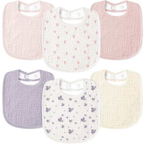Susurration Bavoirs Bébé Mousseline Foulard, Doux Réglable Carré Bébé Bavoir 6 pack pour Unisexe Fille&Garçon (Violet)