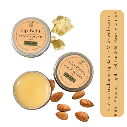 Image of Cocoa Almond Lip Balm for Dry & Chapped Lips | With Jojoba and Almond Oil | Deeply Moisturizing Lip Care, Repairs Cracked & Flaky Lips | All Natural, Handmade, Plant Based, Vegan and Chemical Free | 10 g | Pack of 1