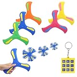 Boomerang Niños 5 Piezas + Mini Juego de Tres en Raya – Set EVA Colorido, Juguete Exterior y Juego de Lanzamiento para Niños – Frisbee Suave, Juguete Playa Jardín, Regalo Cumpleaños 6 7 8 Años