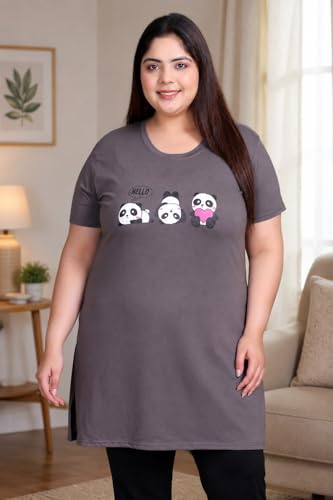 Image of In Love Women's Printed Cotton Plus Size Longline T-Shirt with Pockets | Cotton fabric - soft longline T-shirt with easy plus-size fit