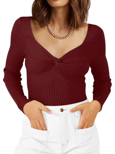 Image of Zeagoo Sweaters for Women Fall Long Sleeve V Neck Sexy Ribbed Knit Sweater Slim Fit Solid Basic Casual Tops