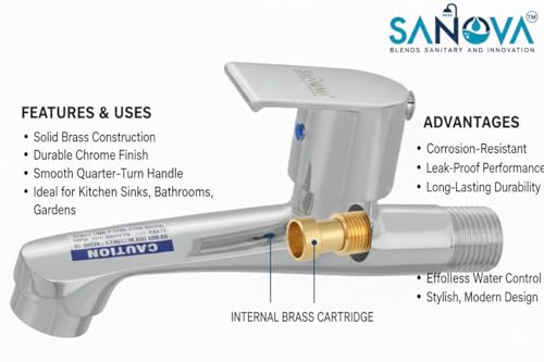 Image of Sanova Stone Heavy Duty Longbody Cock | Brass Cartridge | Steel Body | Heavy Handle | Chrome Finish | Wall Mounted Kitchen Sink Faucet