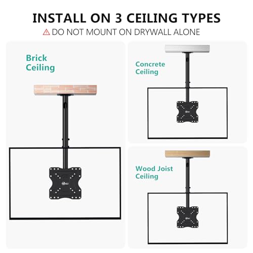 Image of WALI TV Ceiling Mount Adjustable Bracket Fits Most LED, LCD, OLED and Plasma Flat Screen Display 23 to 43 Inch, up to 110 Lbs, Mounting Holes 200x200mm (CM2343), Black