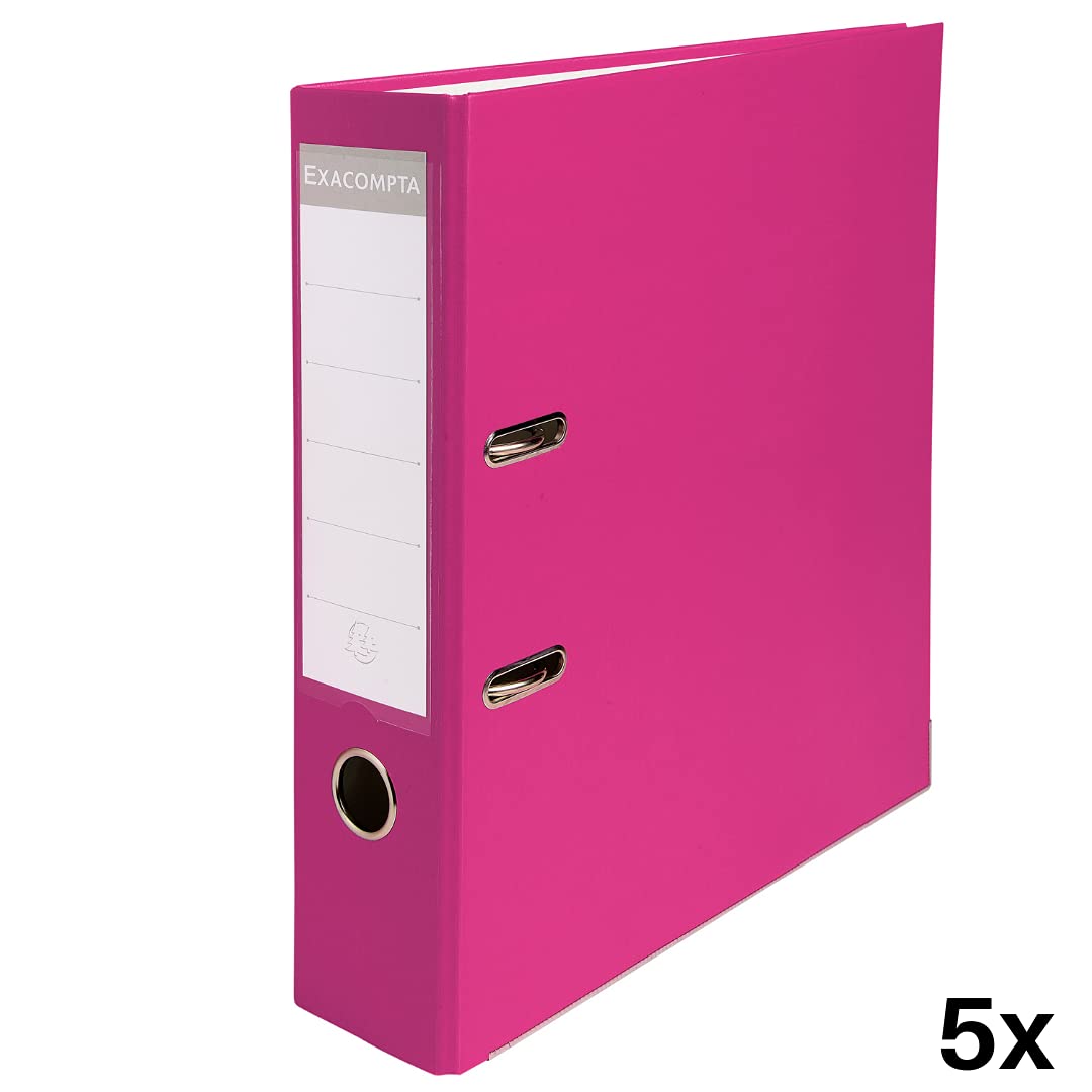 Exacompta - Rif. 53359SE - Raccoglitore meccanico Prem'Touch a leva - Adatto per documenti A4, dorso 80 mm, cartone rivestito in polipropilene - lampone (confezione da 5)