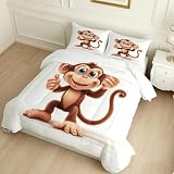 Couette 155 x 220 cm Singe de Dessin animé 4 Saisons Brun pour Lit 2 Personnes, Édredon Imprimé sans Housse avec 2 Taies d’Oreiller 65x65 cm