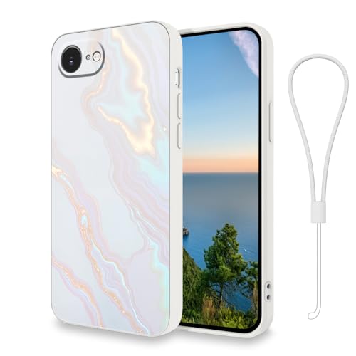 Coque silicone iPhone 16e antichoc imprimé marbre violet avec dragonne