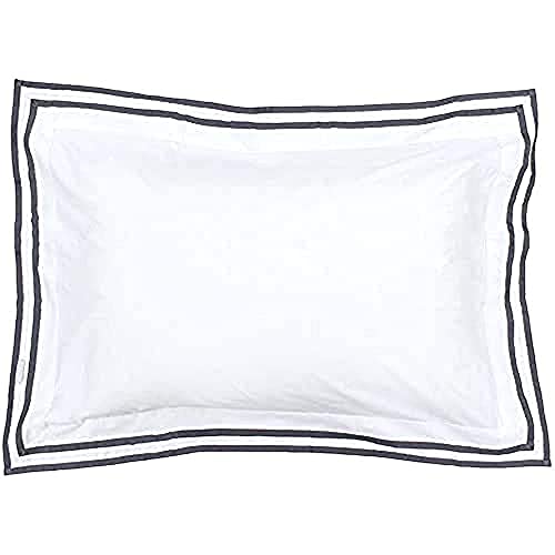 Paoletti 5-Star Hotel Quality Luxury Sandringham Pillowcase - Pure Soft Cotton - White and Pewter - Machine Washable