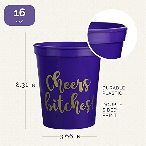 Cheers Bitches! Party Cups, 16Oz - Set Of 12 Perfect Birthday Party Cups, Bachelorette Party Cups Or Any Occasion (Purple) #TOP6