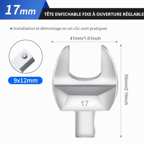 ATsafepro Clé à fourche, clé à fourche, 9 x 12 mm, clé dynamométrique interchangeable 17 mm – vue 5