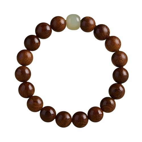 Feng Shui Wood Bracelet – Natural Golden Sandalwood Beads, Buddhist Mala for Wealth, Luck, Prosperity, & Positive Energy, Unisex Spiritual Gift for Meditation & Healing